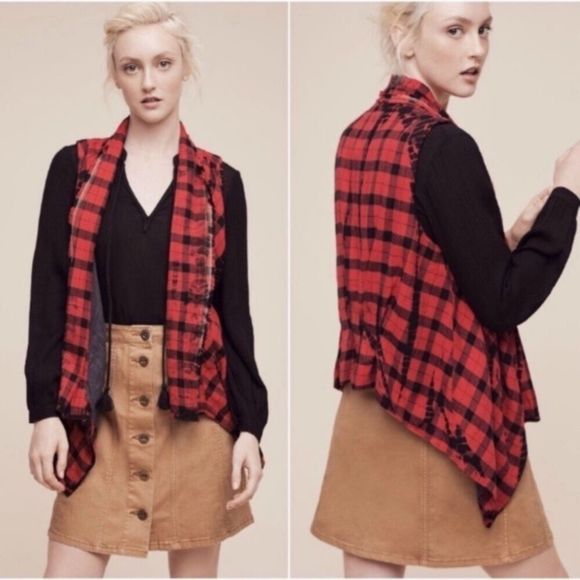 Anthro Elevenses Roxanne Plaid Waterfall Vest - Picture 1 of 7